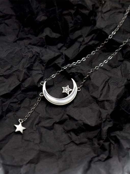 Rosh 925 Sterling Silver Shell Moon Minimalist Lariat Necklace 3