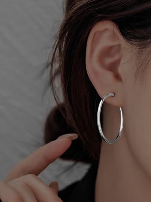 BeiFei Minimalism Silver 925 Sterling Silver Geometric Minimalist Hoop Earring 1