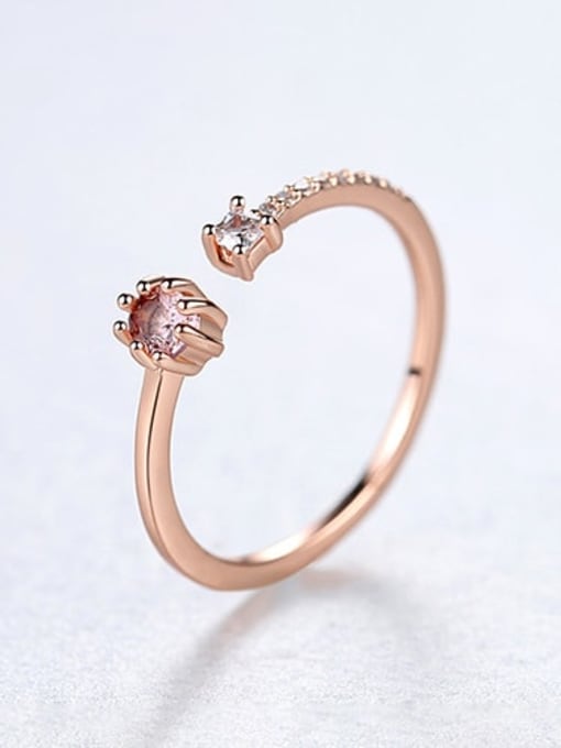 rose gold 925 Sterling Silver Cubic Zirconia Geometric Minimalist Band Ring