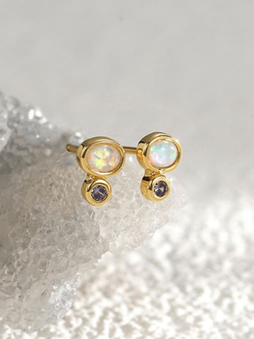 Gold zircon Aobao Earrings Brass Opal Geometric Cute Stud Earring