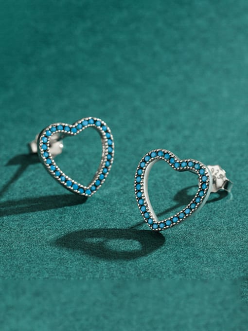 MODN 925 Sterling Silver Turquoise Heart Minimalist Stud Earring 3