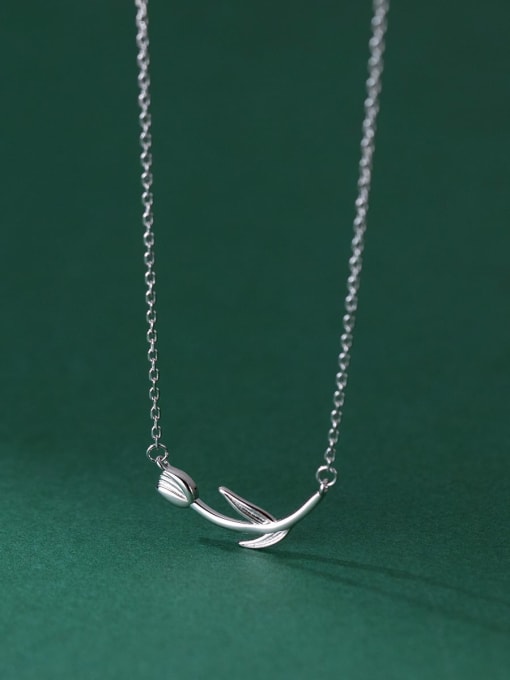 silver 925 Sterling Silver Flower Minimalist Necklace