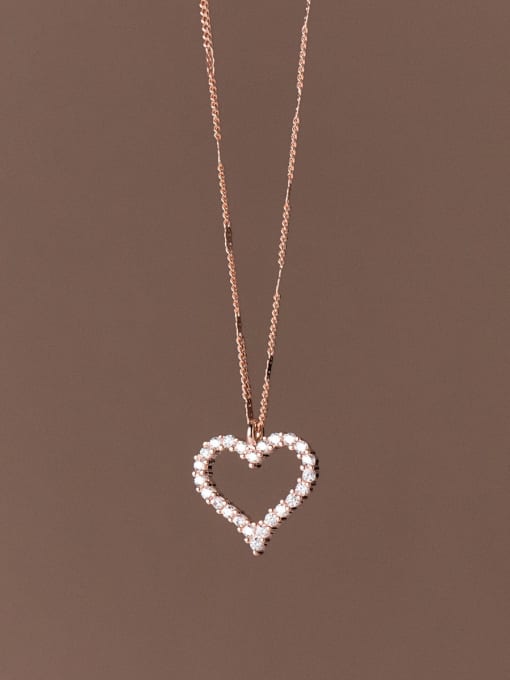 Rosh 925 Sterling Silver Cubic Zirconia Heart Dainty Necklace 2