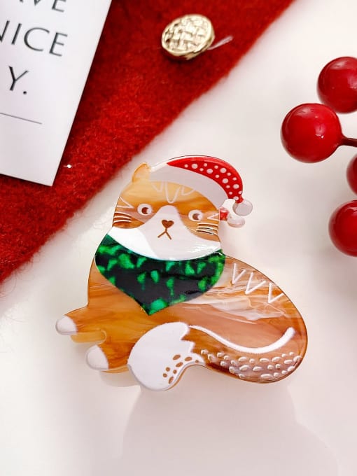 Coffee colored cat 5.7cm Acrylic Cute Christmas Seris Alloy Multi Color Jaw Hair Claw