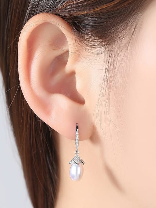 CCUI 925 Sterling Silver Freshwater Pearl White Irregular Minimalist Hook Earring 1