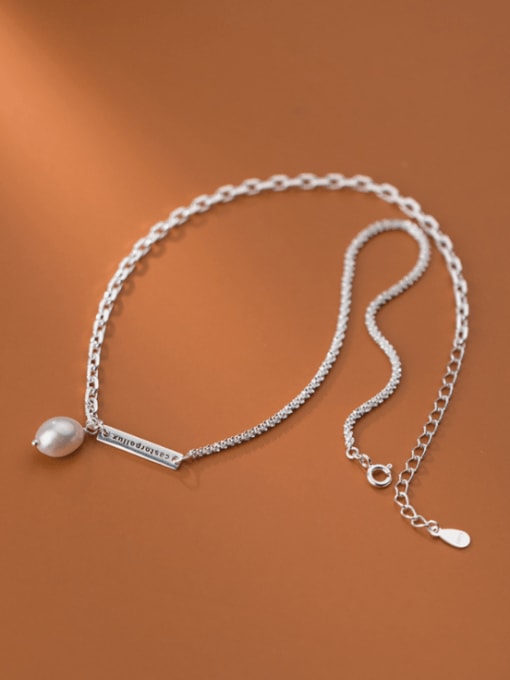 Rosh 925 Sterling Silver Imitation Pearl Geometric Minimalist Necklace