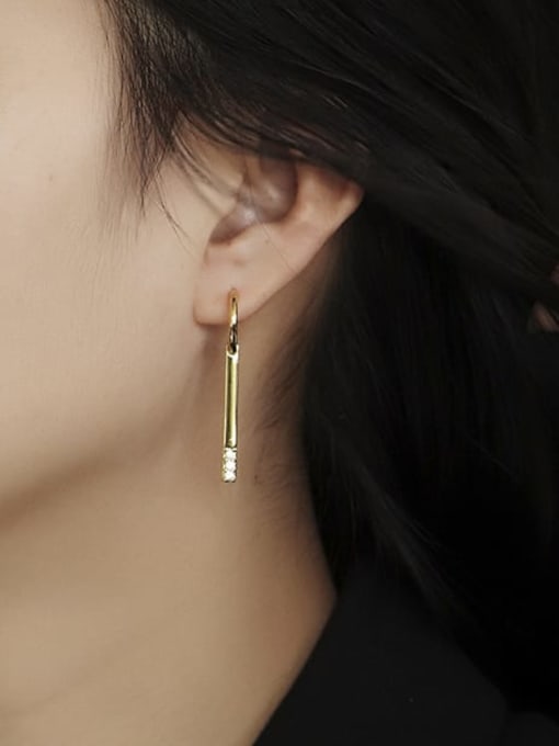 CHARME Brass Rhinestone Geometric Minimalist Hook Earring 1