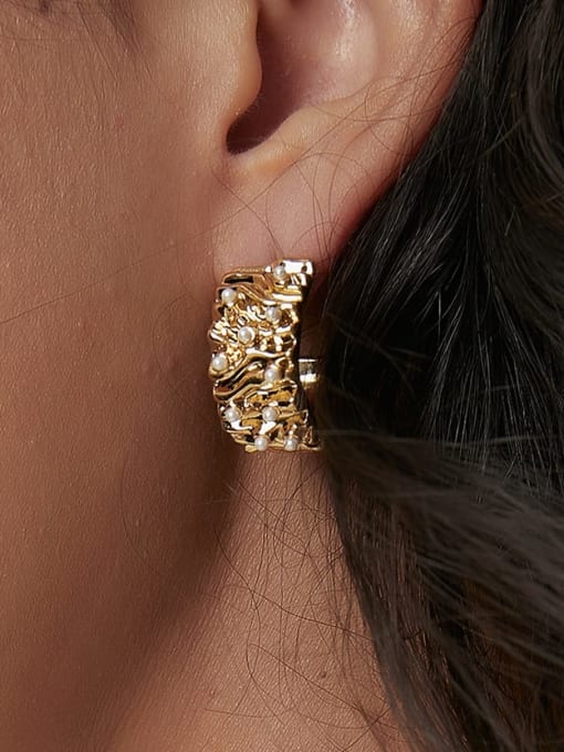 CHARME Brass Imitation Pearl Geometric Vintage Stud Earring 1