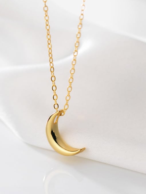 Rosh 925 Sterling Silver smooth Moon Minimalist pendant Necklace 2