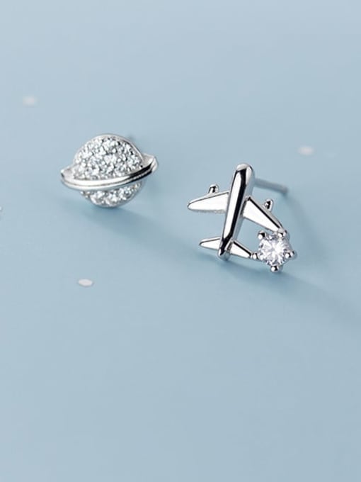 Rosh 925 Sterling Silver Minimalist Simple Universe Diamond Smooth Plane Stud Earring 3