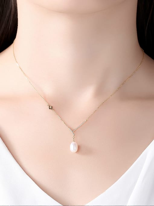 CCUI 925 Sterling Silver Imitation Pearl Geometric Minimalist Necklace 1
