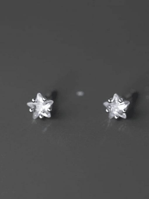 Rosh 925 Sterling Silver Cubic Zirconia Pentagram Minimalist Stud Earring 2