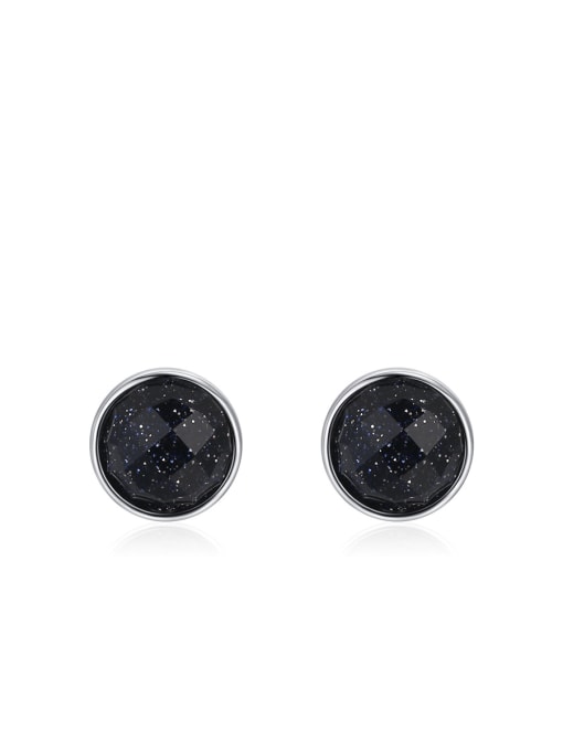 MODN 925 Sterling Silver Obsidian Geometric Minimalist Stud Earring 0