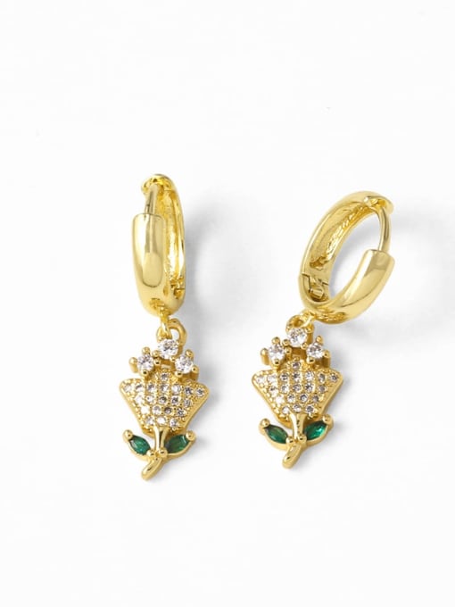 A Brass Cubic Zirconia Flower Minimalist Huggie Earring