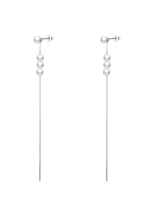 RHE833S 925 Sterling Silver Imitation Pearl Tassel Minimalist Threader Earring
