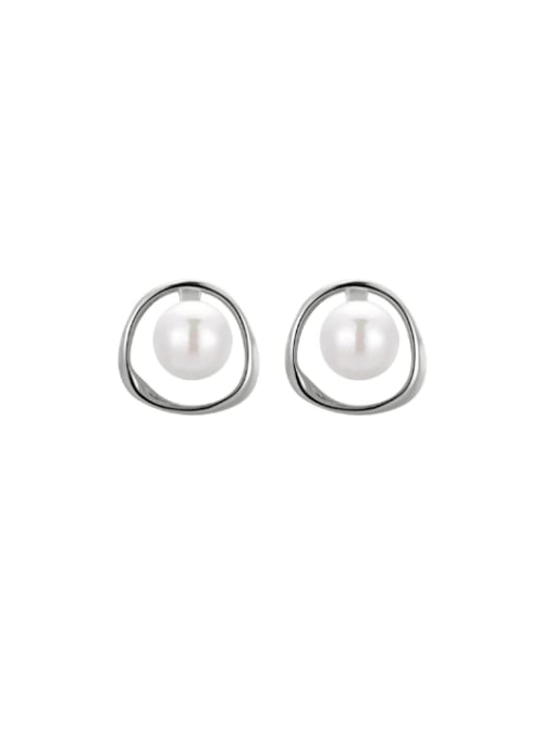 XBOX 925 Sterling Silver Imitation Pearl Geometric Minimalist Stud Earring 4