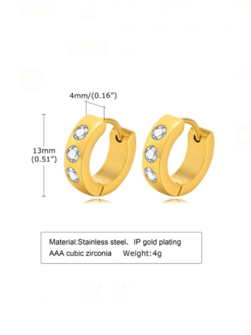13MM Stainless steel Rhinestone Geometric Minimalist Huggie Earring