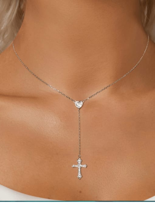 Jare 925 Sterling Silver Cross Minimalist Lariat Necklace 1