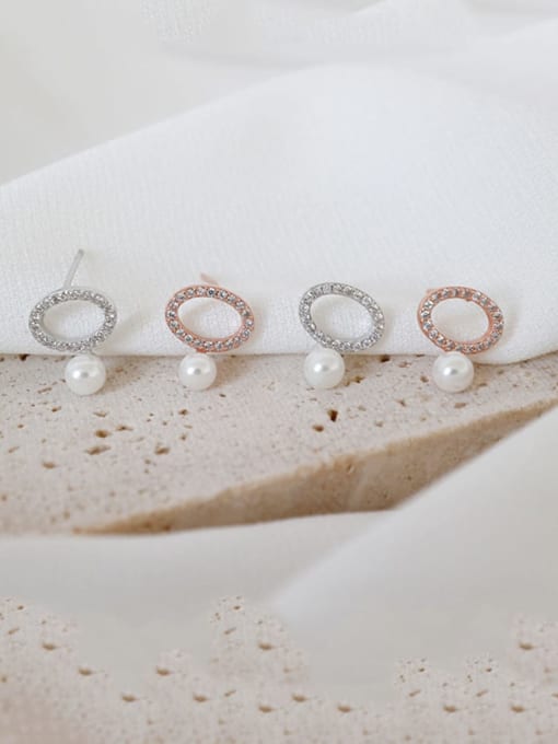 DAKA S925 pure silver minimalist circle micro inlaid with zircon Shell Bead Earrings