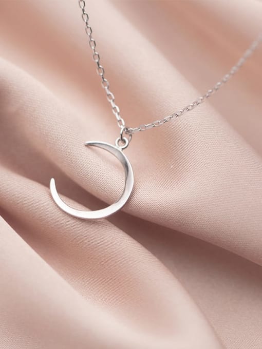 Rosh 925 Sterling Silver Smooth Moon Minimalist Necklace 2