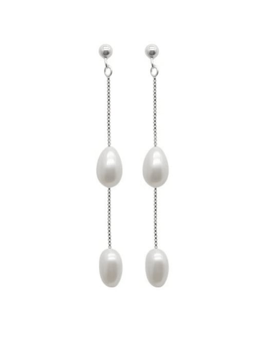 Rosh 925 Sterling Silver Imitation Pearl Geometric Minimalist Drop Earring 0