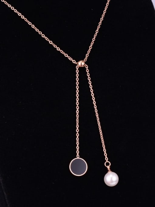 A TEEM Titanium Imitation Pearl White Enamel Tassel Trend Lariat Necklace 1