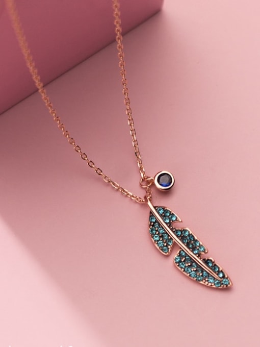 Rosh 925 Sterling Silver Cubic Zirconia Feather  Pendant Dainty Necklace 1