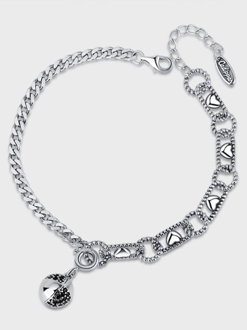 KDP-Silver 925 Sterling Silver Geometric Vintage Adjustable +Asymmetrical  Chain Bracelet