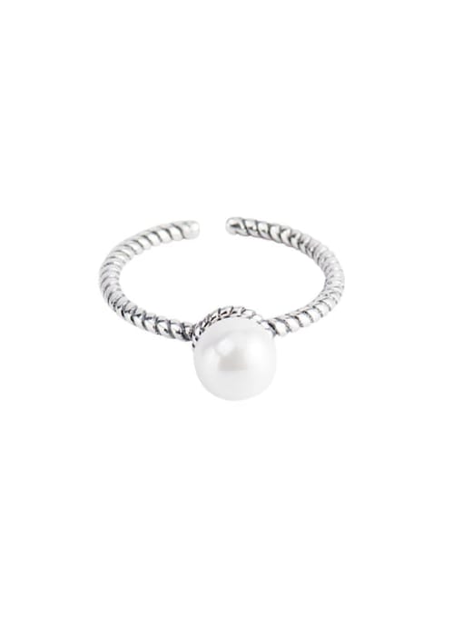 XBOX 925 Sterling Silver Imitation Pearl Round Minimalist Band Ring 4