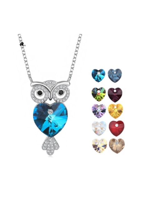 BC-Swarovski Elements 925 Sterling Silver Austrian Crystal Owl Classic Necklace 0