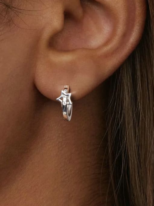 Jare 925 Sterling Silver Pentagram Minimalist Huggie Earring 1