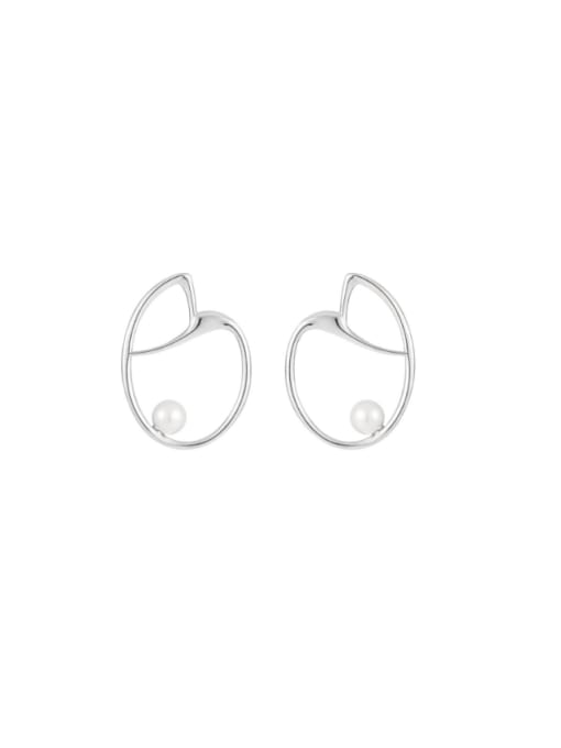 DAKA 925 Sterling Silver Imitation Pearl Heart Minimalist Stud Earring 0