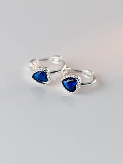 dark blue 925 Sterling Silver Cubic Zirconia Heart Dainty Huggie Earring