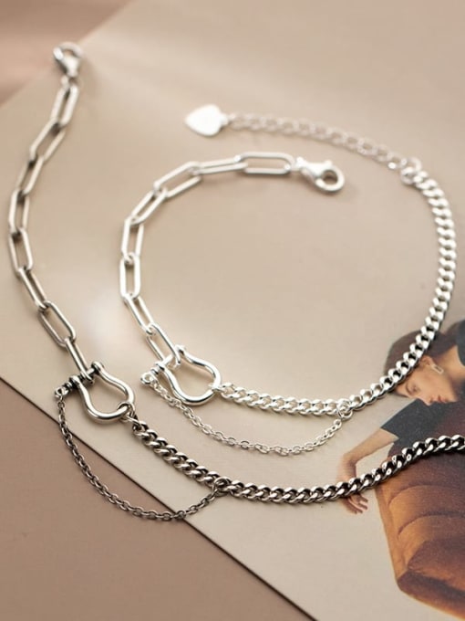 Rosh 925 Sterling Silver  Vintage Asymmetric chain  Link Bracelet 1
