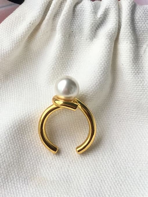 gold Copper Imitation Pearl White Irregular Minimalist Band Ring