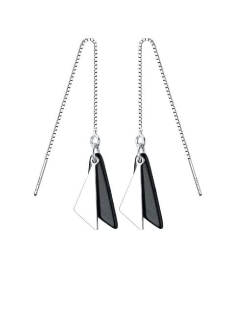 Rosh 925 Sterling Silver  Minimalist Black Smooth Triangle Threader Earring 0