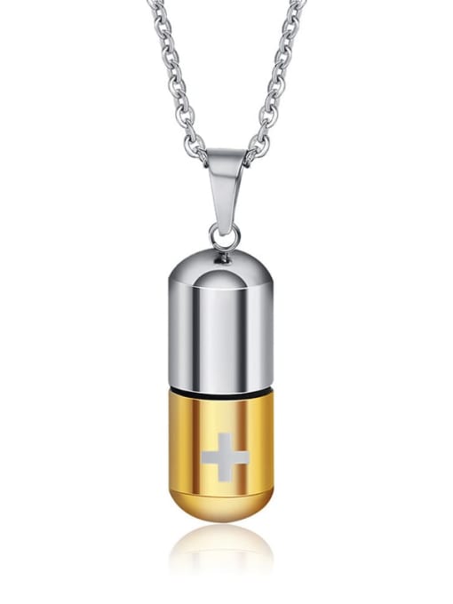 Steel Gold Pendant And50cm Chain Titanium Steel Pill Perfume Bottle Pendant Pendant Necklace For Men