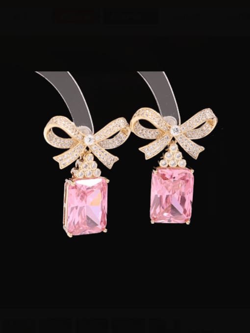 Pink Brass Cubic Zirconia Rectangle Luxury Cluster Earring