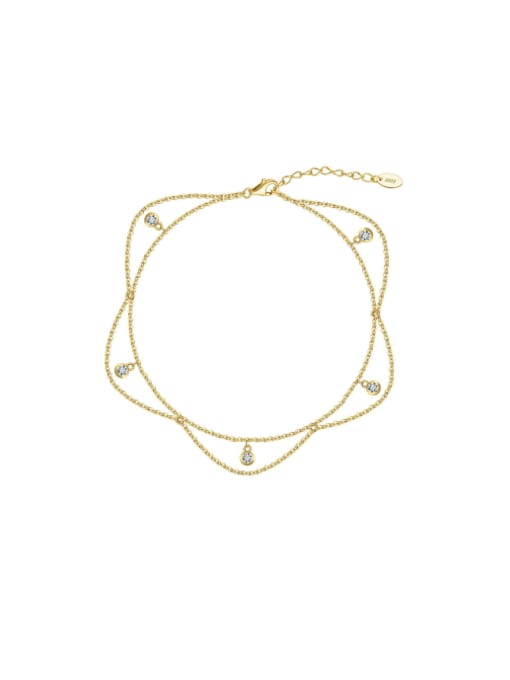 14K gold foot chain, weighing  2.29g 925 Sterling Silver Cubic Zirconia Geometric Minimalist   Anklet