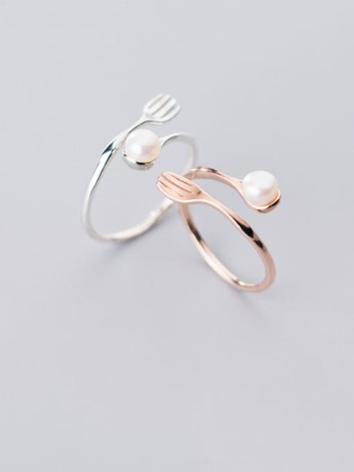 Rosh 925 sterling silver imitation pearl white irregular minimalist free size ring 0