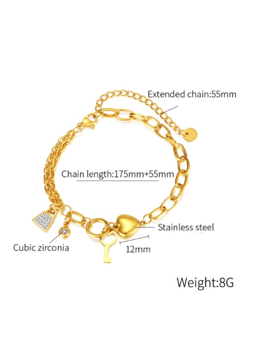 Open Sky Titanium Steel Cubic Zirconia Key Hip Hop Asymmetrical Chain Bracelet 2