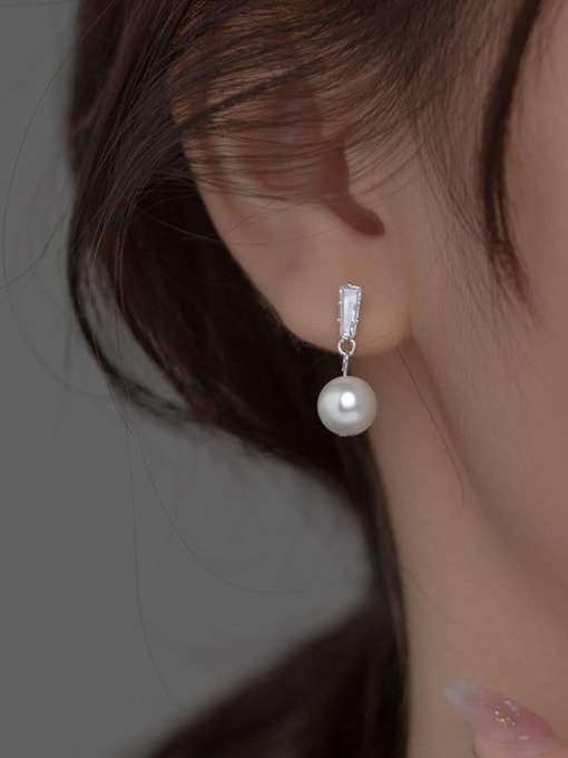 Rosh 925 Sterling Silver Imitation Pearl Geometric Minimalist Threader Earring 1