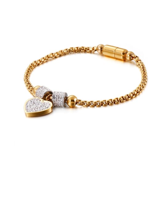 gold Titanium Cubic Zirconia White Heart Minimalist Adjustable Bracelet
