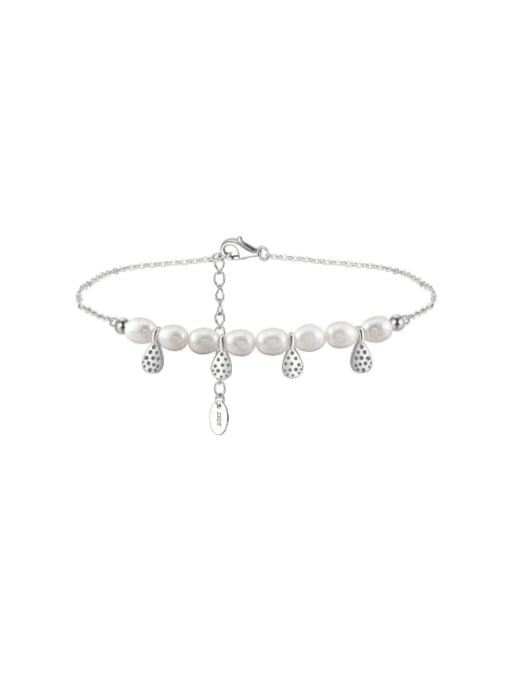 platinum ankle chain, weighing  3.59g 925 Sterling Silver Freshwater Pearl Water Drop Minimalist  Anklet