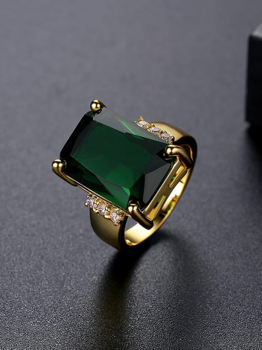 YOR 022 US 8.5 Brass Glass Stone Geometric Trend Band Ring