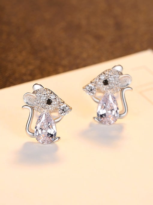 CCUI 925 Sterling Silver Cubic Zirconia Mouse Cute Stud Earring 3