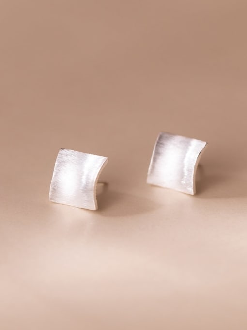 Rosh 925 Sterling Silver Smotth Square Minimalist Stud Earring