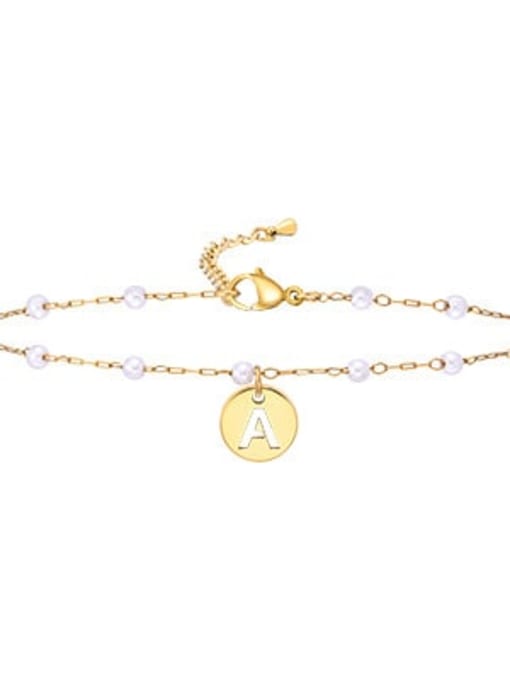 JC 175G A Stainless steel Imitation Pearl Letter Minimalist Anklet