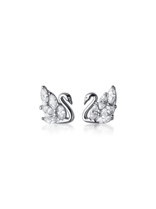 Rosh 925 Sterling Silver Cubic Zirconia Swan Minimalist Stud Earring 4