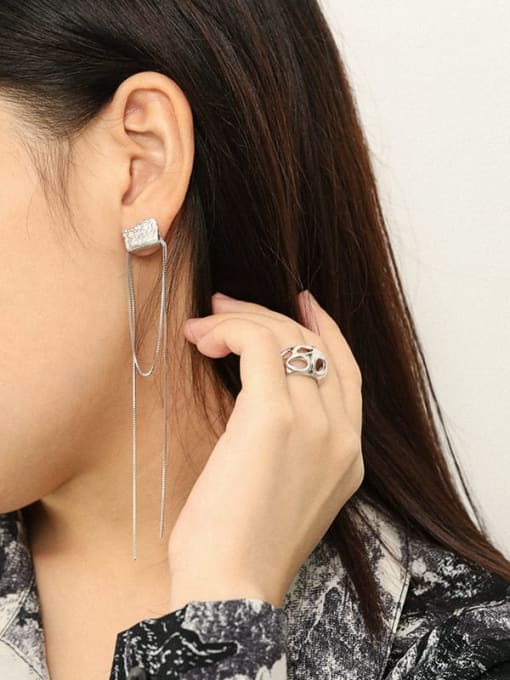 DAKA 925 Sterling Silver Asymmetric geometric Tassel Artisan Earring 1
